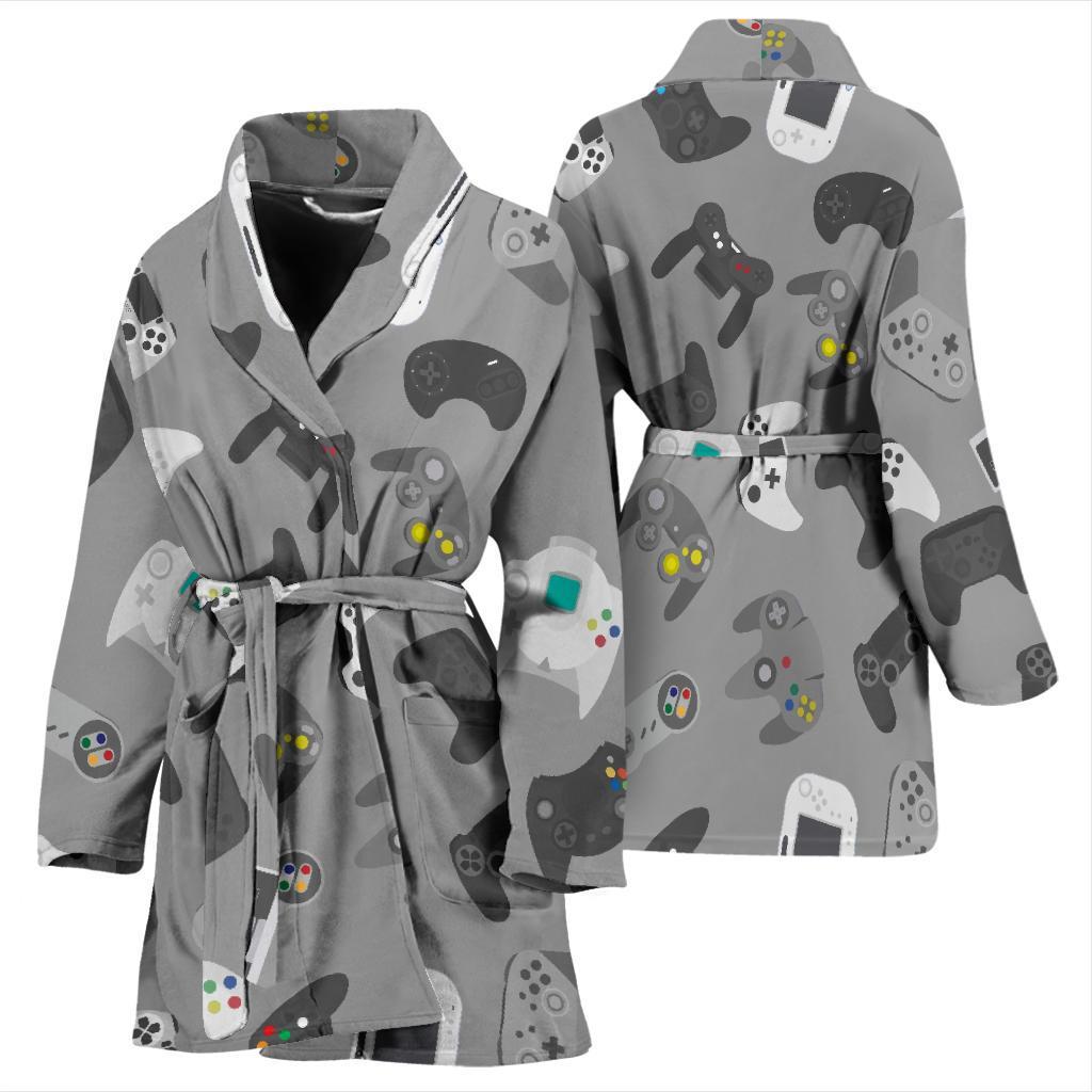 Gaming Joystick Print Pattern Women Long Robe-grizzshop