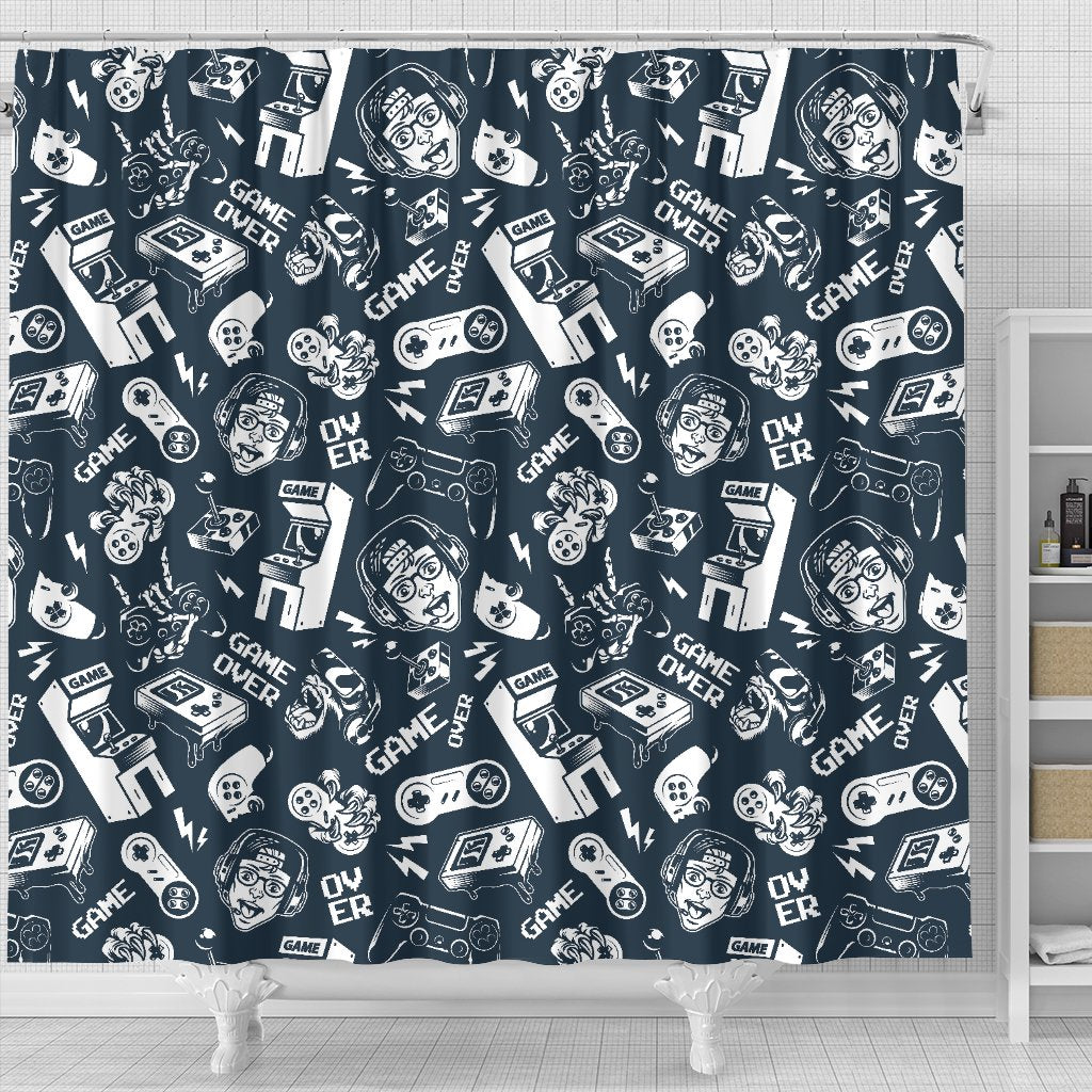 Gaming Pattern Print Bathroom Shower Curtain-grizzshop