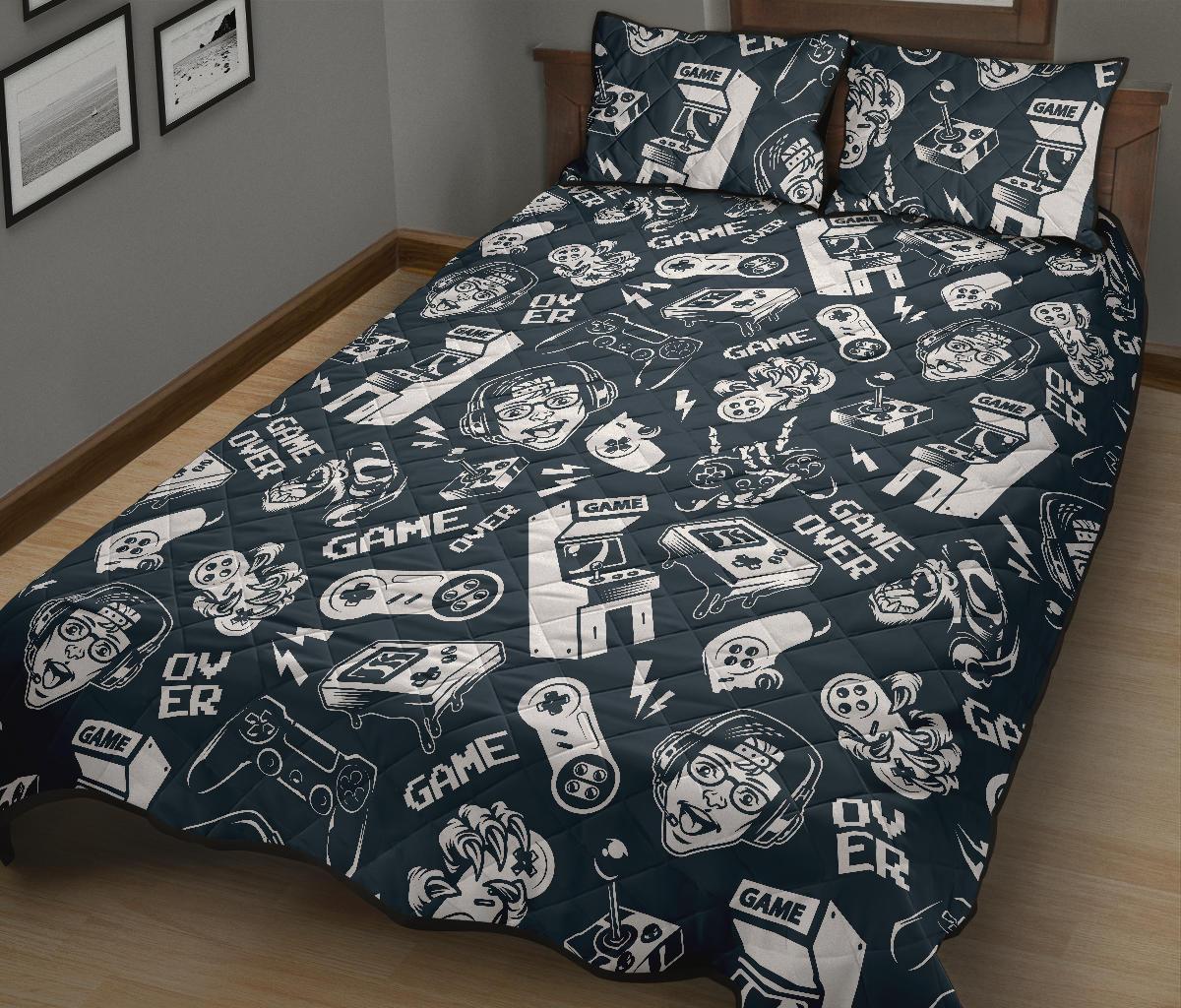 Gaming Pattern Print Bed Set Quilt-grizzshop