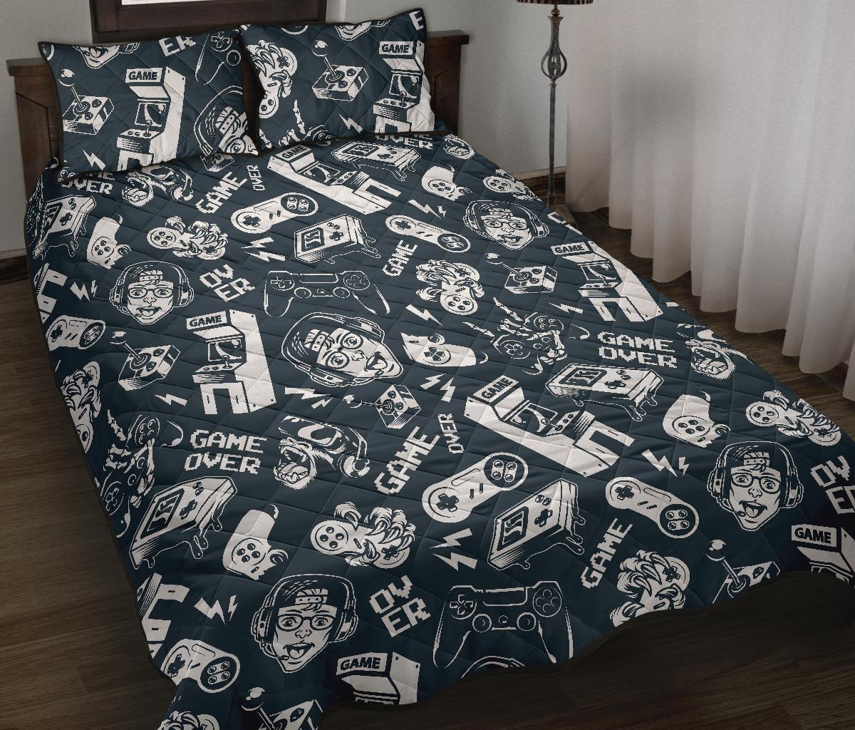 Gaming Pattern Print Bed Set Quilt-grizzshop