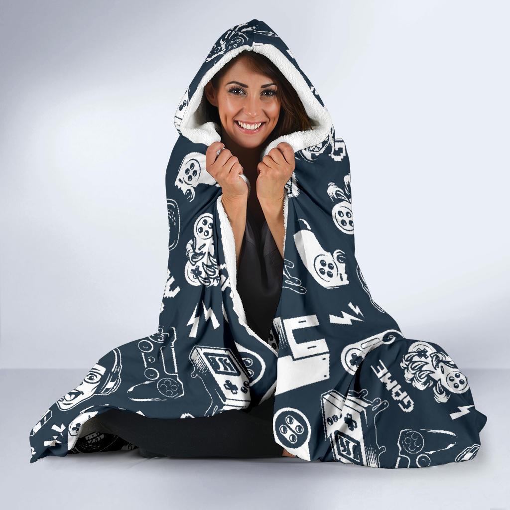 Gaming Pattern Print Hooded Blanket-grizzshop