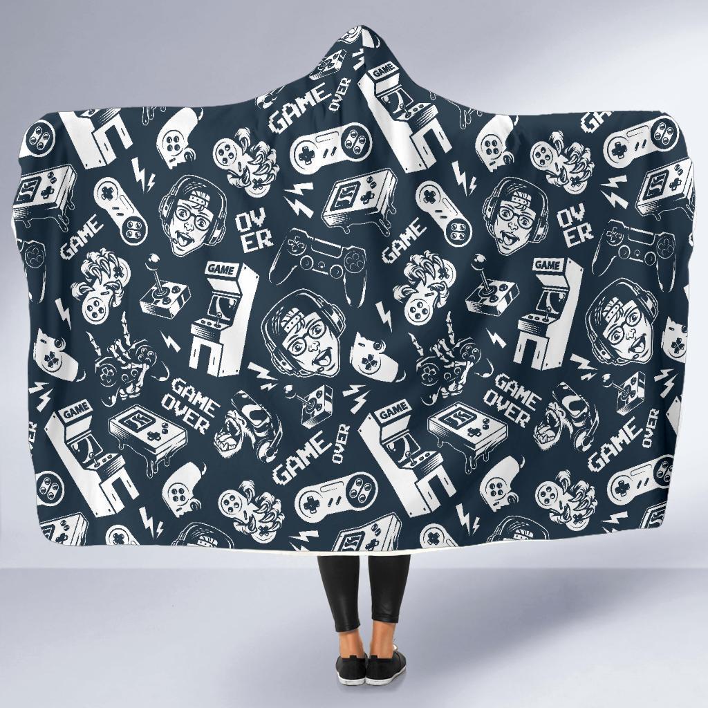 Gaming Pattern Print Hooded Blanket-grizzshop