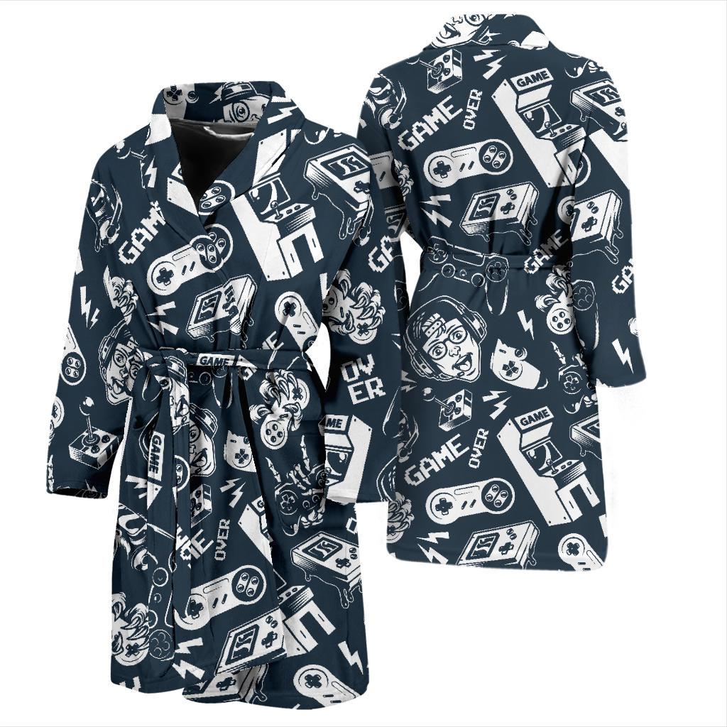 Gaming Pattern Print Men Long Robe-grizzshop