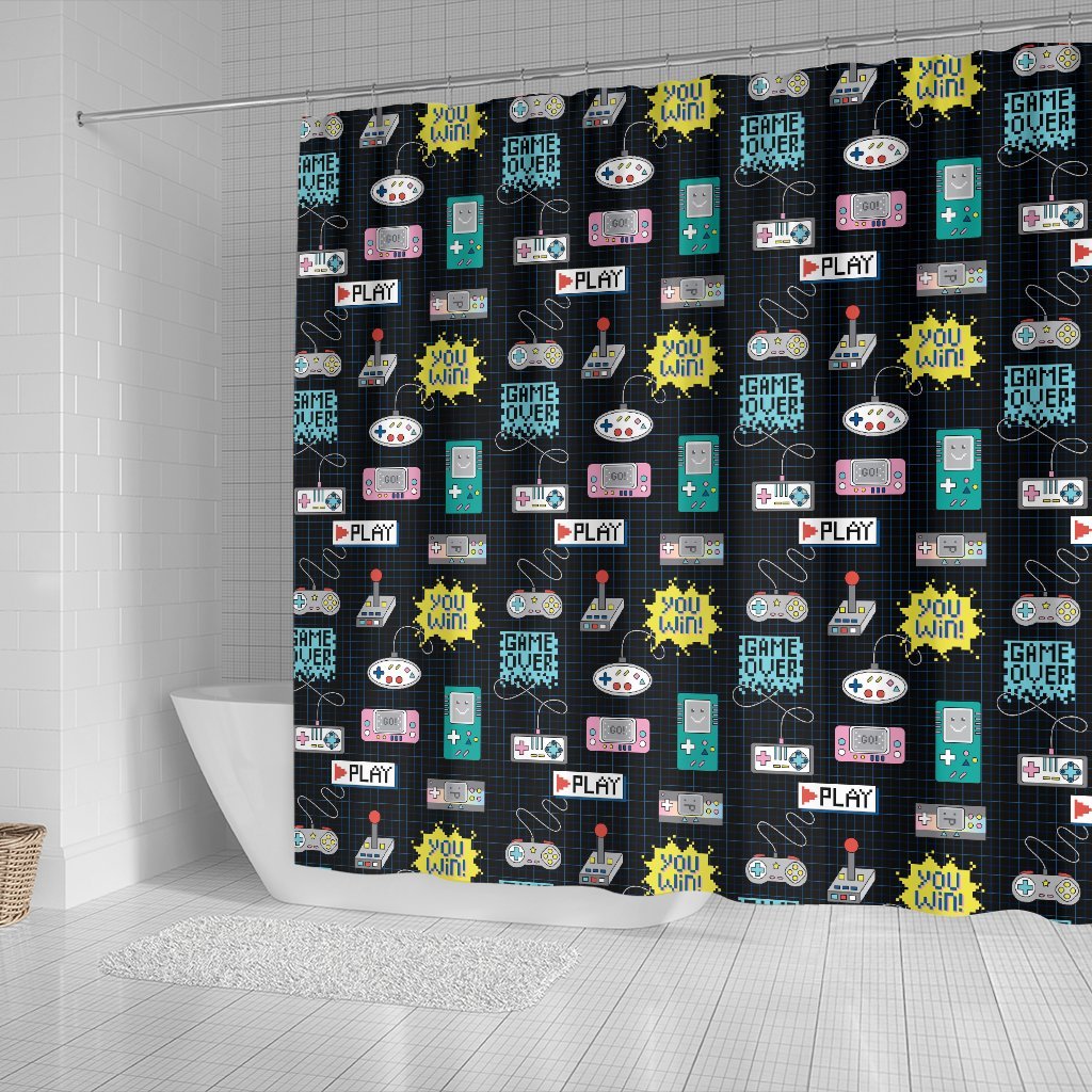 Gaming Print Pattern Bathroom Shower Curtain-grizzshop