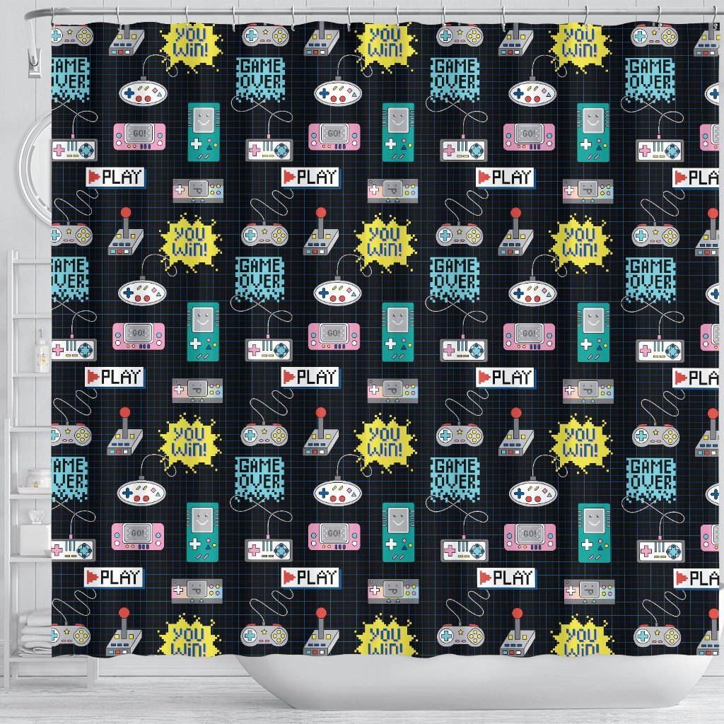 Gaming Print Pattern Bathroom Shower Curtain-grizzshop