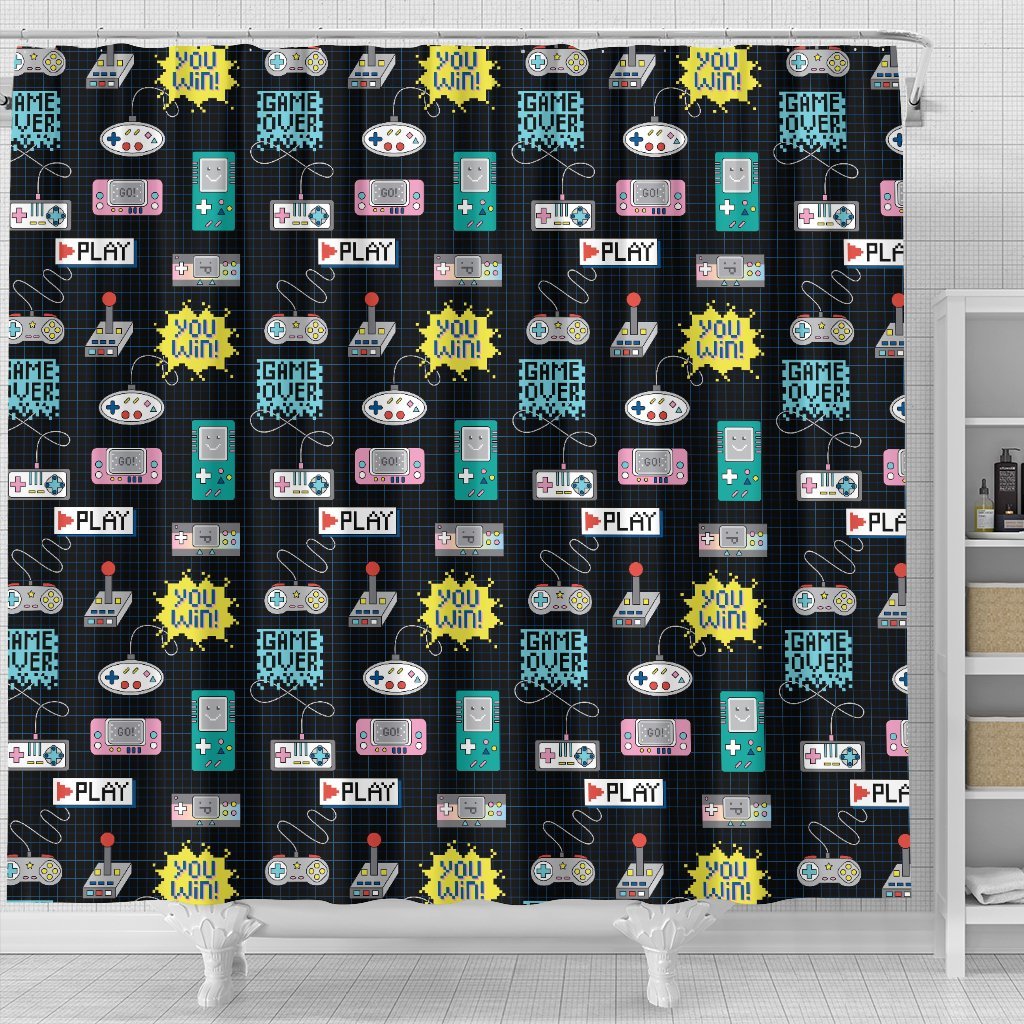 Gaming Print Pattern Bathroom Shower Curtain-grizzshop