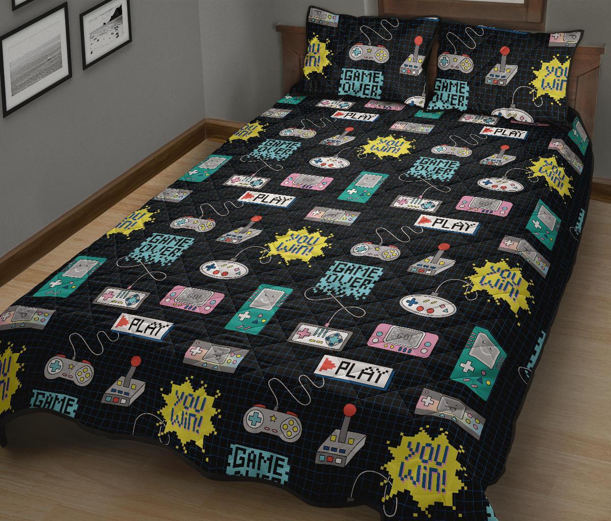 Gaming Print Pattern Bed Set Quilt-grizzshop