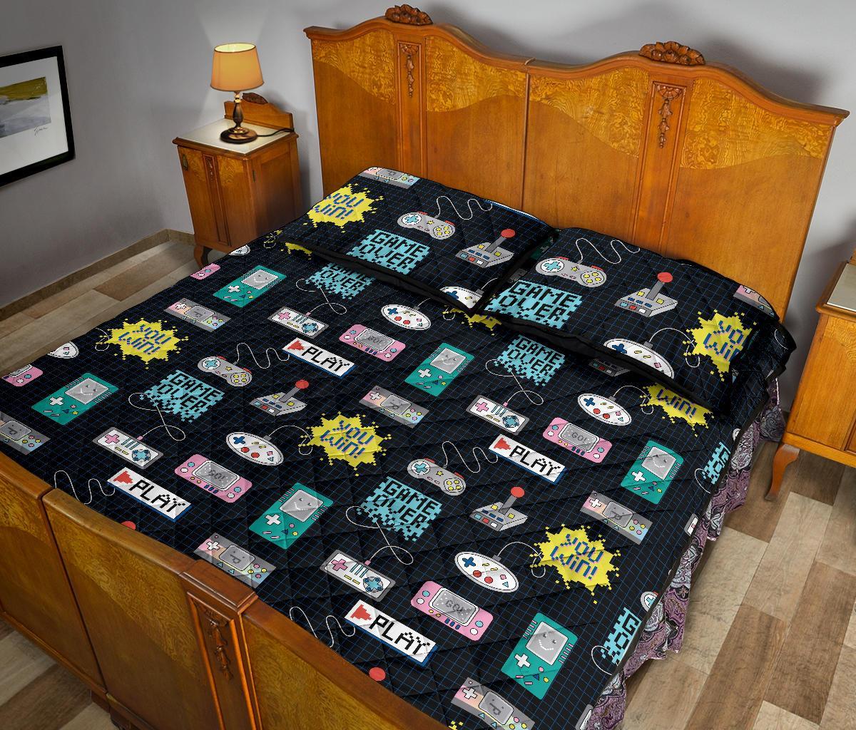 Gaming Print Pattern Bed Set Quilt-grizzshop