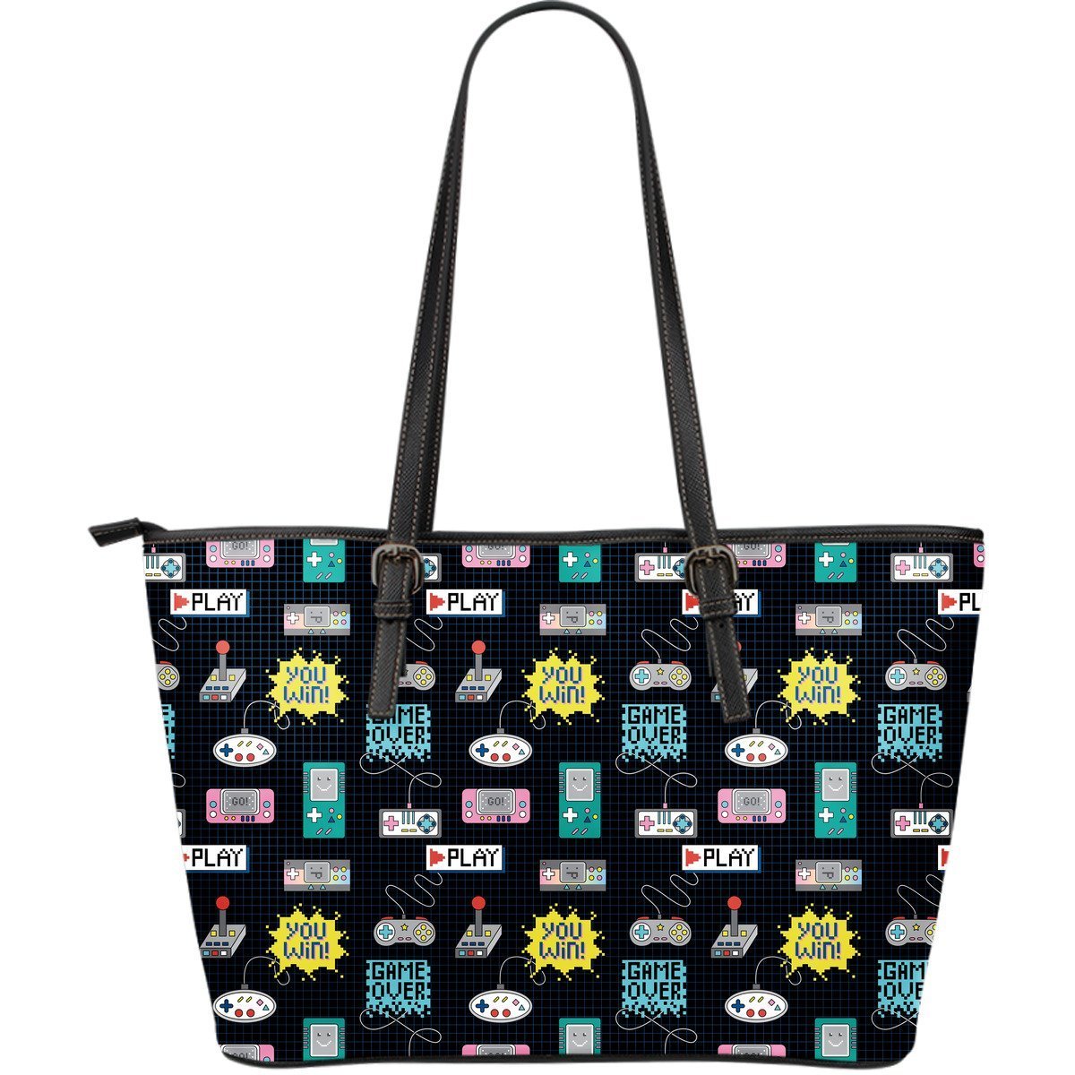 Gaming Print Pattern Leather Tote Bag-grizzshop
