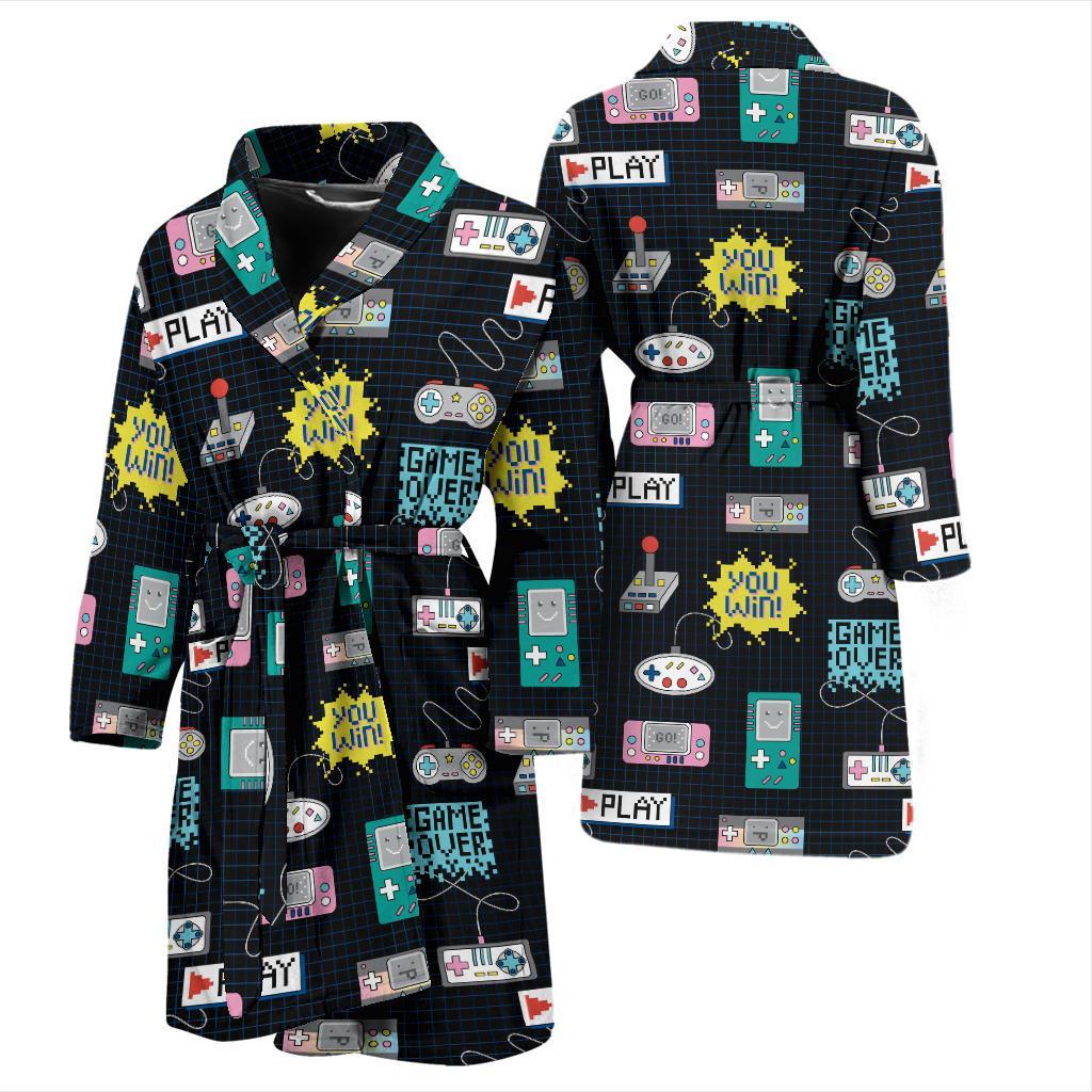 Gaming Print Pattern Men Long Robe-grizzshop