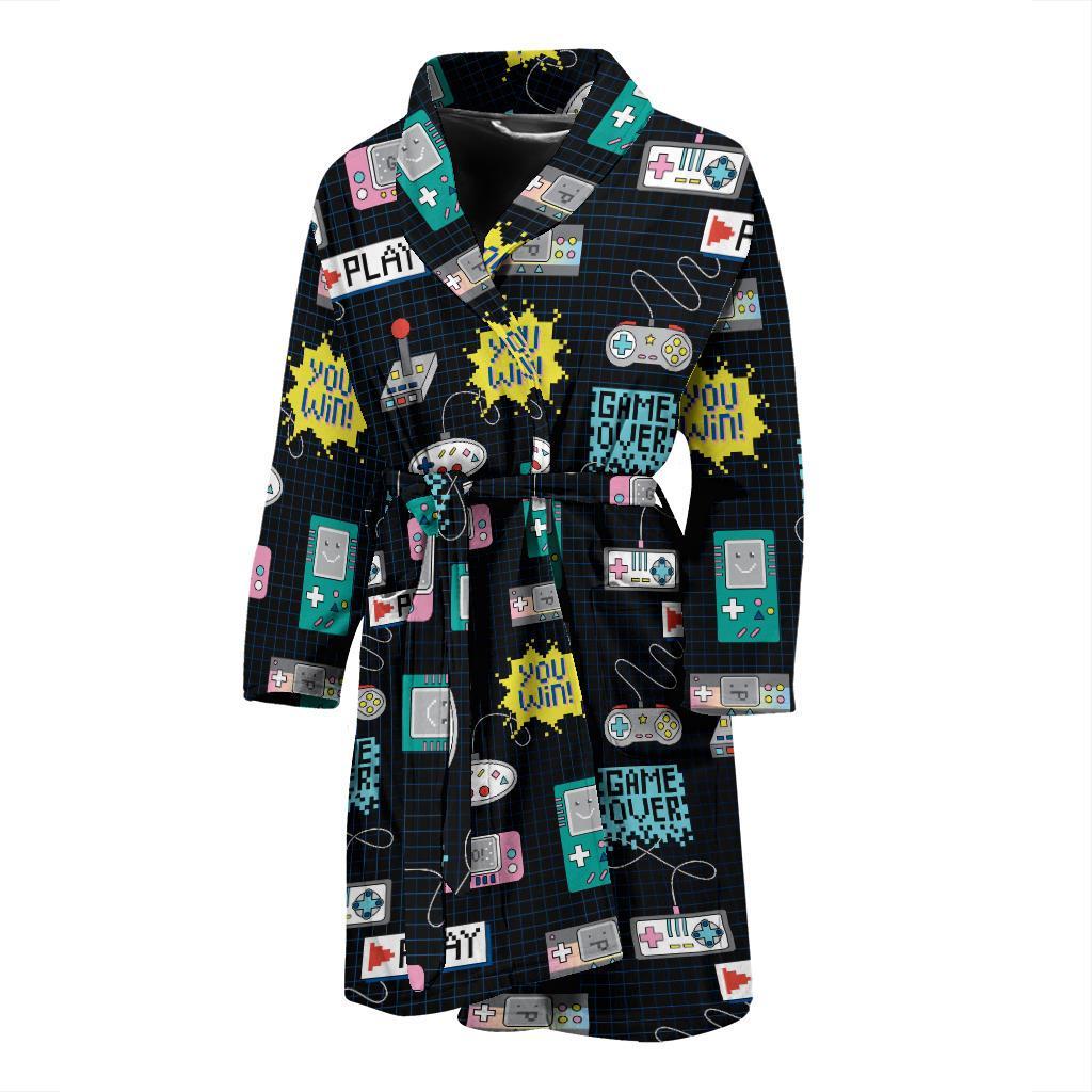 Gaming Print Pattern Men Long Robe-grizzshop