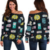 Gaming Print Pattern Women Off Shoulder Sweatshirt-grizzshop