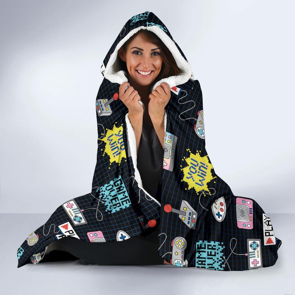 Gaming Print Pattern Hooded Blanket-grizzshop
