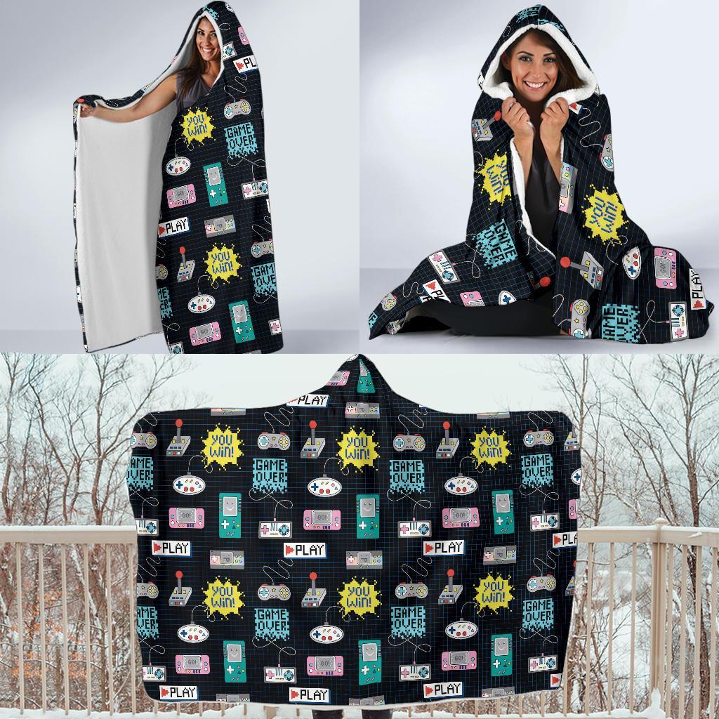 Gaming Print Pattern Hooded Blanket-grizzshop