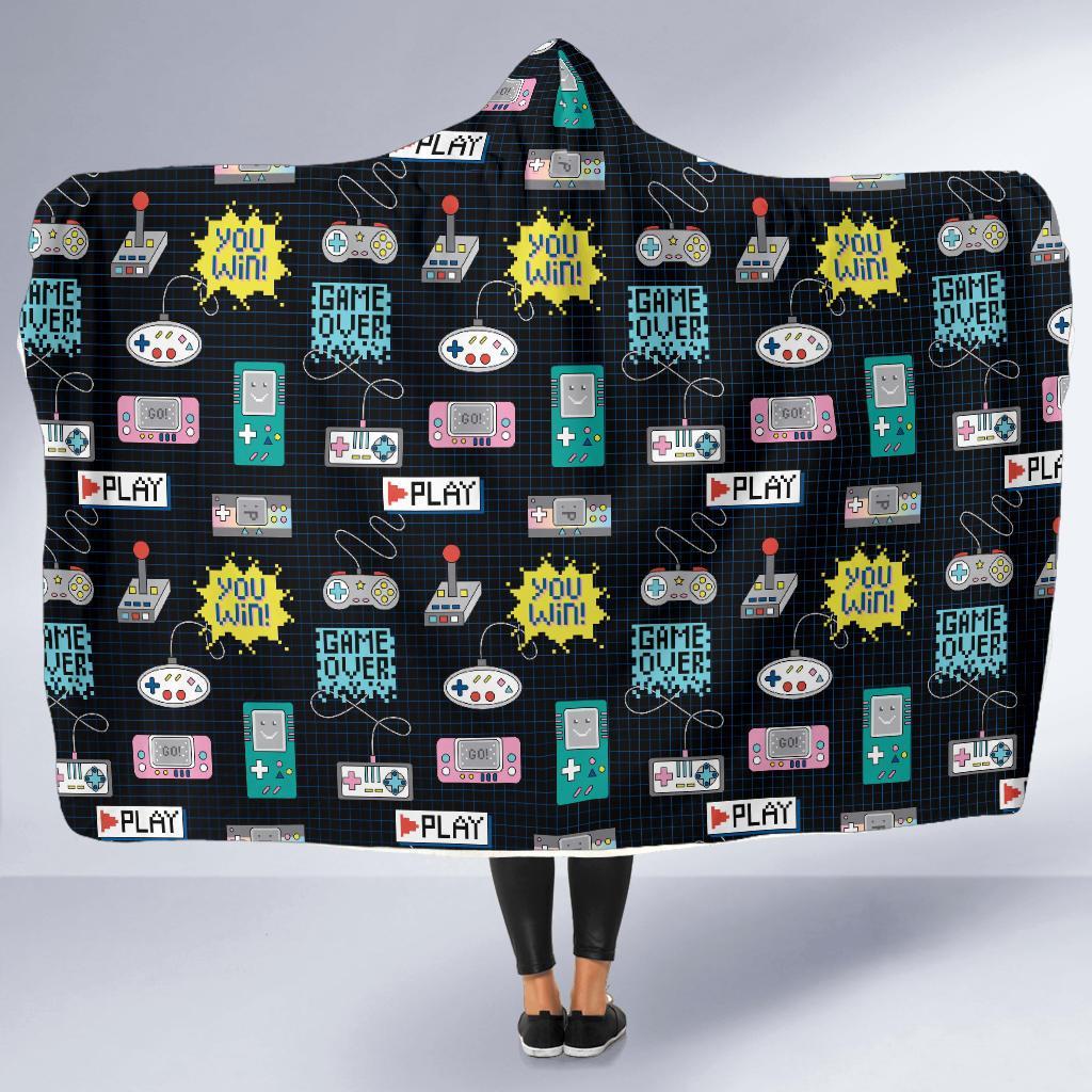 Gaming Print Pattern Hooded Blanket-grizzshop
