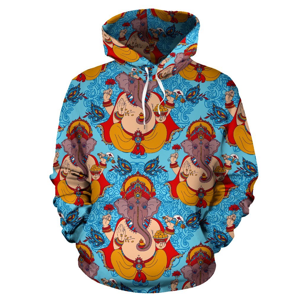 Ganesha Blue Pattern Print Men Women Pullover Hoodie-grizzshop