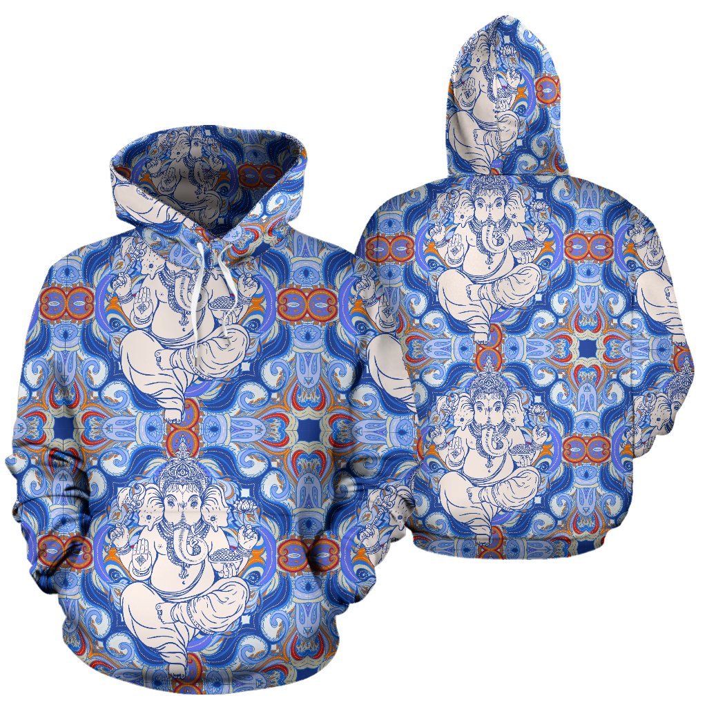 Ganesha Blue Print Pattern Men Women Pullover Hoodie-grizzshop