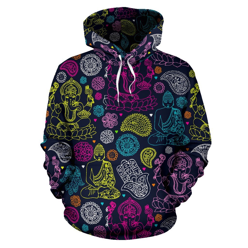 Ganesha Pattern Print Men Women Pullover Hoodie-grizzshop