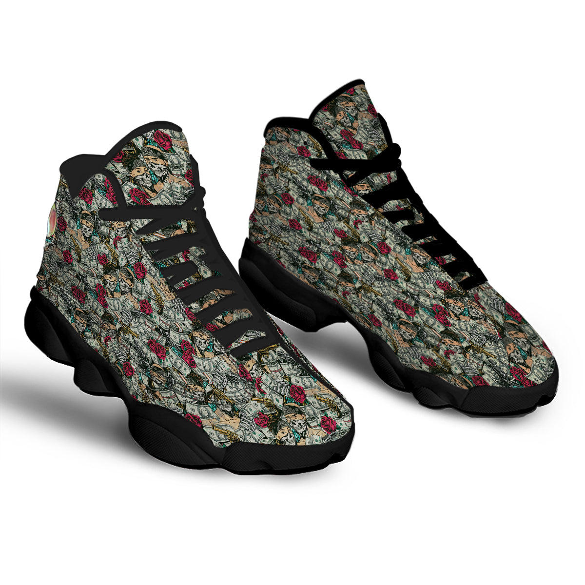 Gang Gun And Money Vintage Print Pattern Black Basketball Shoes-grizzshop
