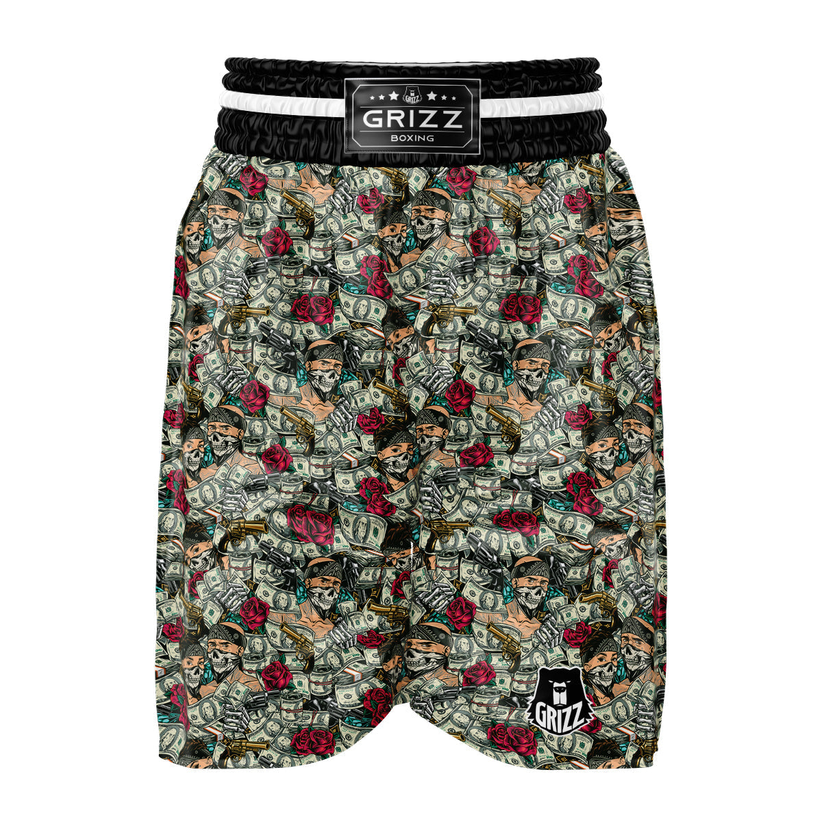 Gang Gun And Money Vintage Print Pattern Boxing Shorts-grizzshop