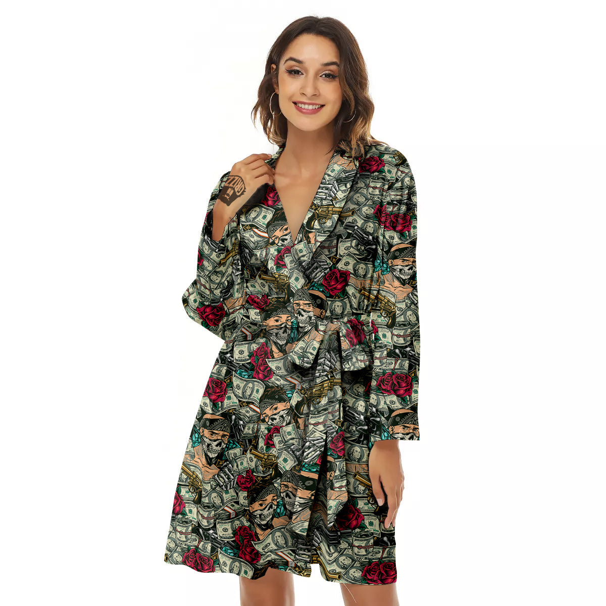 Gang Gun And Money Vintage Print Pattern Women's Robe-grizzshop
