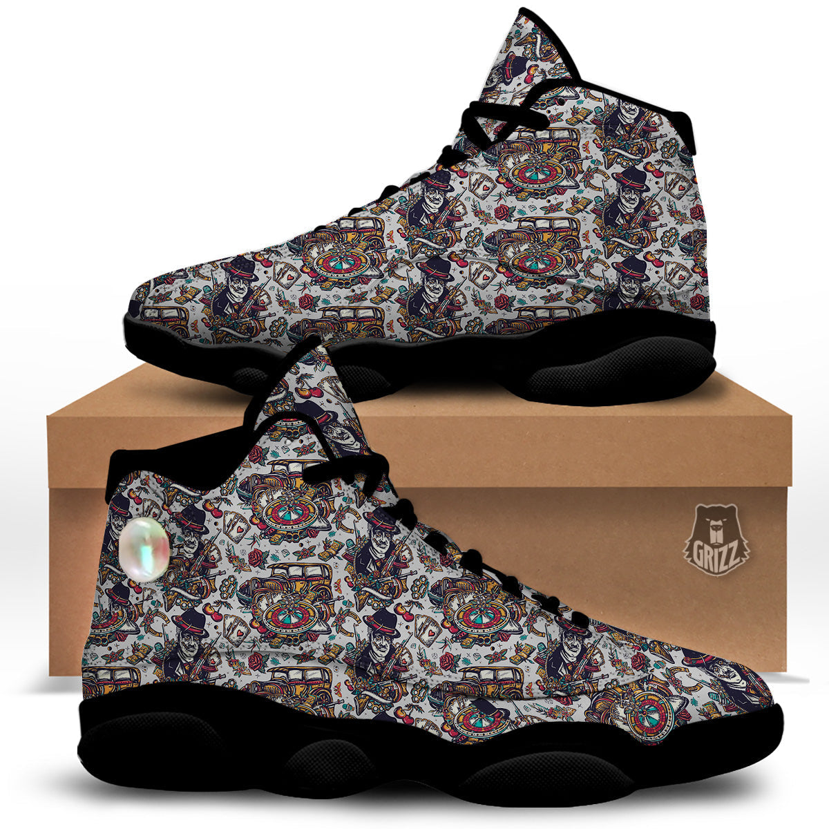 Gangsters And Criminal Tattoo Print Pattern Black Basketball Shoes-grizzshop