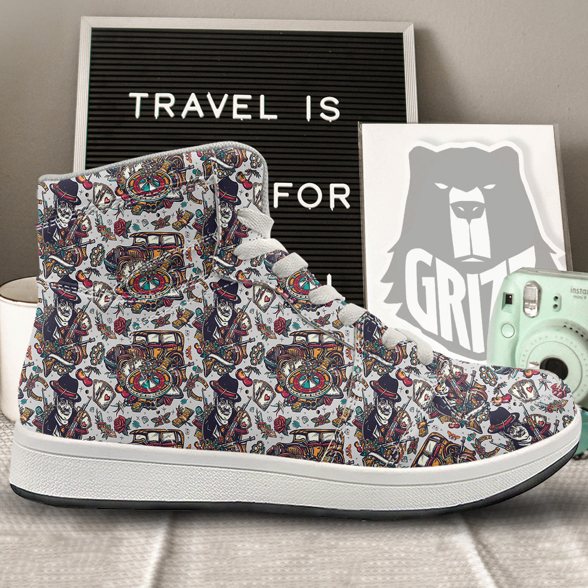 Gangsters And Criminal Tattoo Print Pattern High Top Sneakers-grizzshop