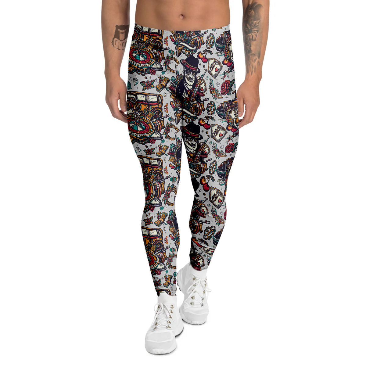 Gangsters And Criminal Tattoo Print Pattern Men's Leggings-grizzshop