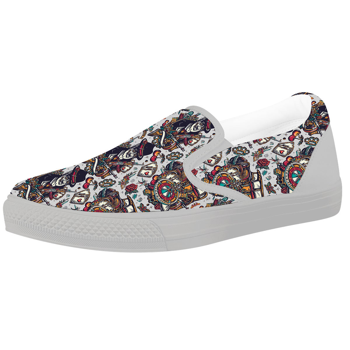 Gangsters And Criminal Tattoo Print Pattern White Slip On Shoes-grizzshop