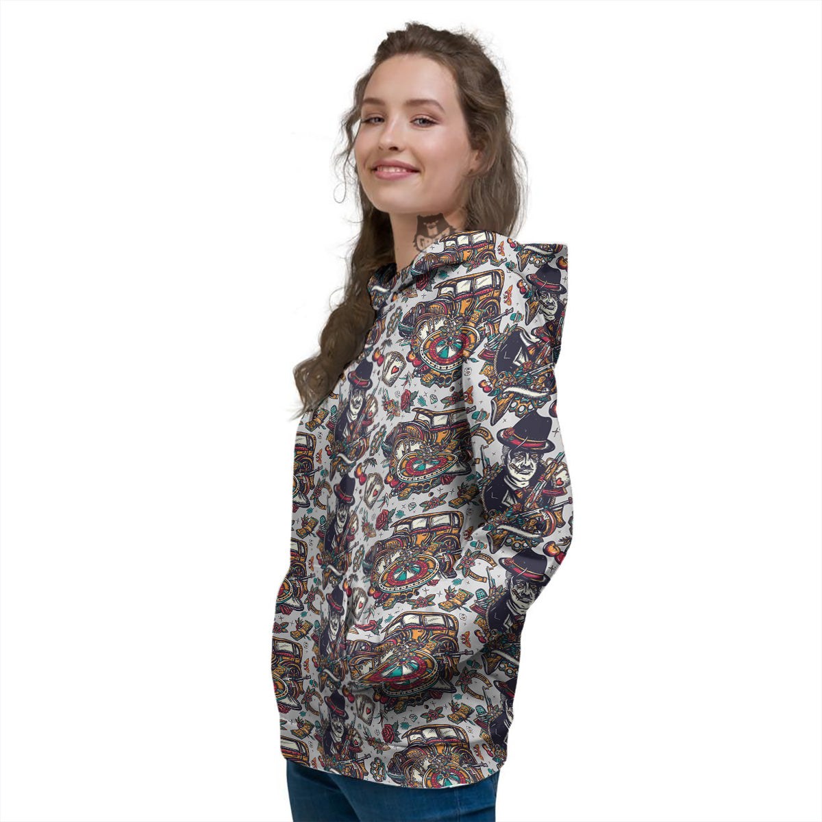 Gangsters And Criminal Tattoo Print Pattern Women's Hoodie-grizzshop