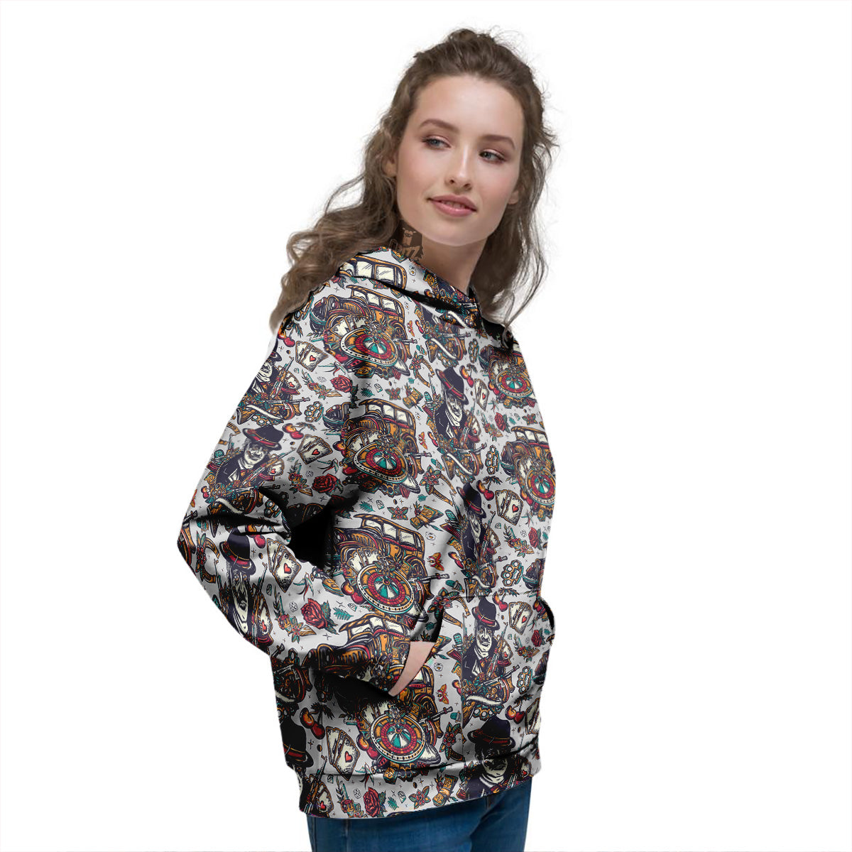 Gangsters And Criminal Tattoo Print Pattern Women's Hoodie-grizzshop