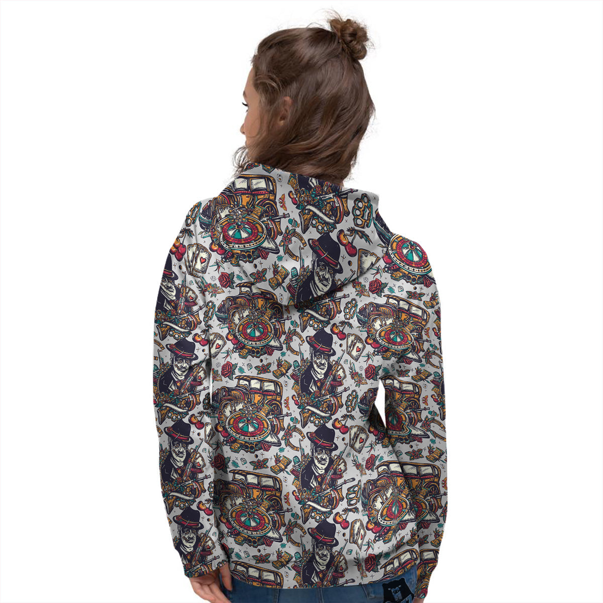 Gangsters And Criminal Tattoo Print Pattern Women's Hoodie-grizzshop