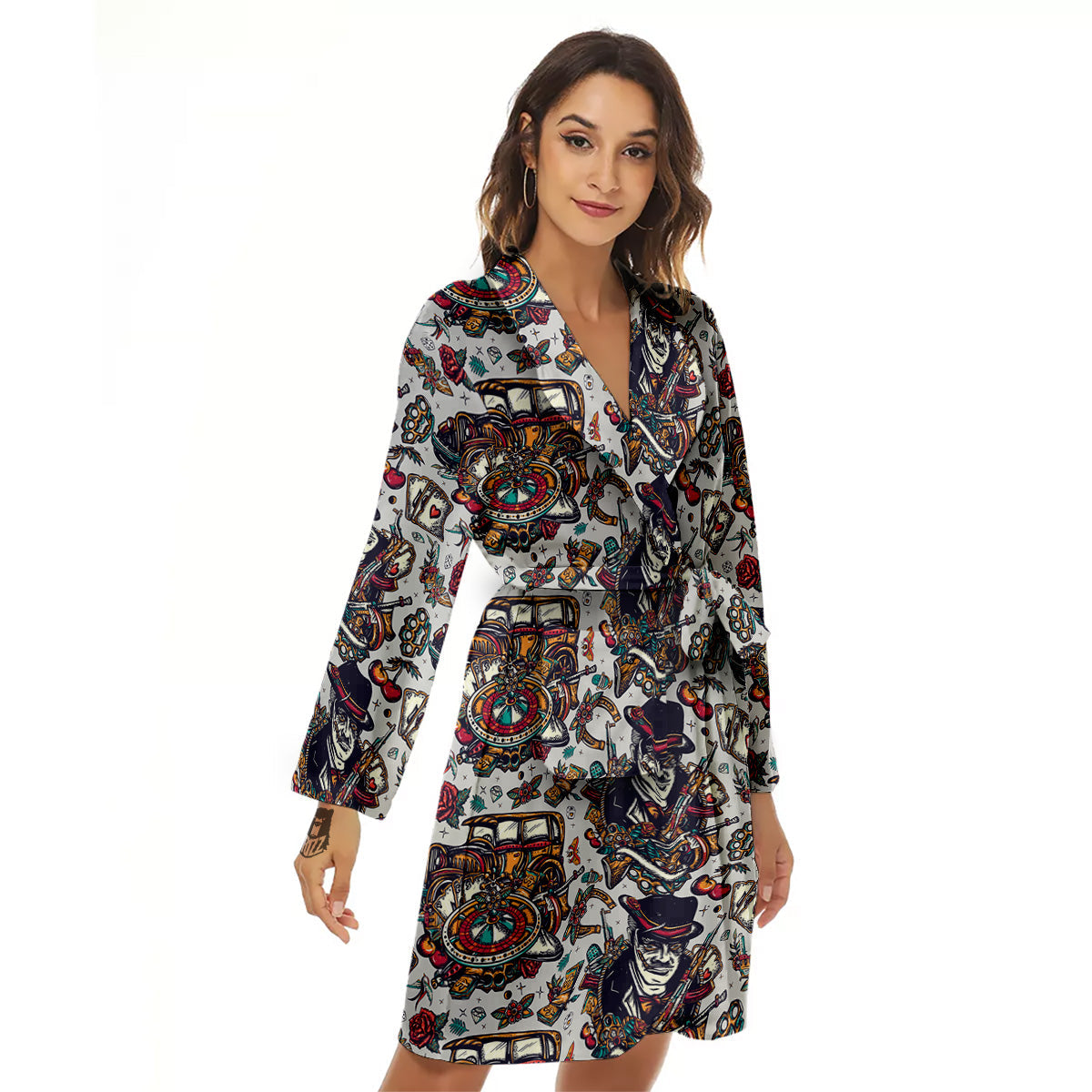 Gangsters And Criminal Tattoo Print Pattern Women's Robe-grizzshop