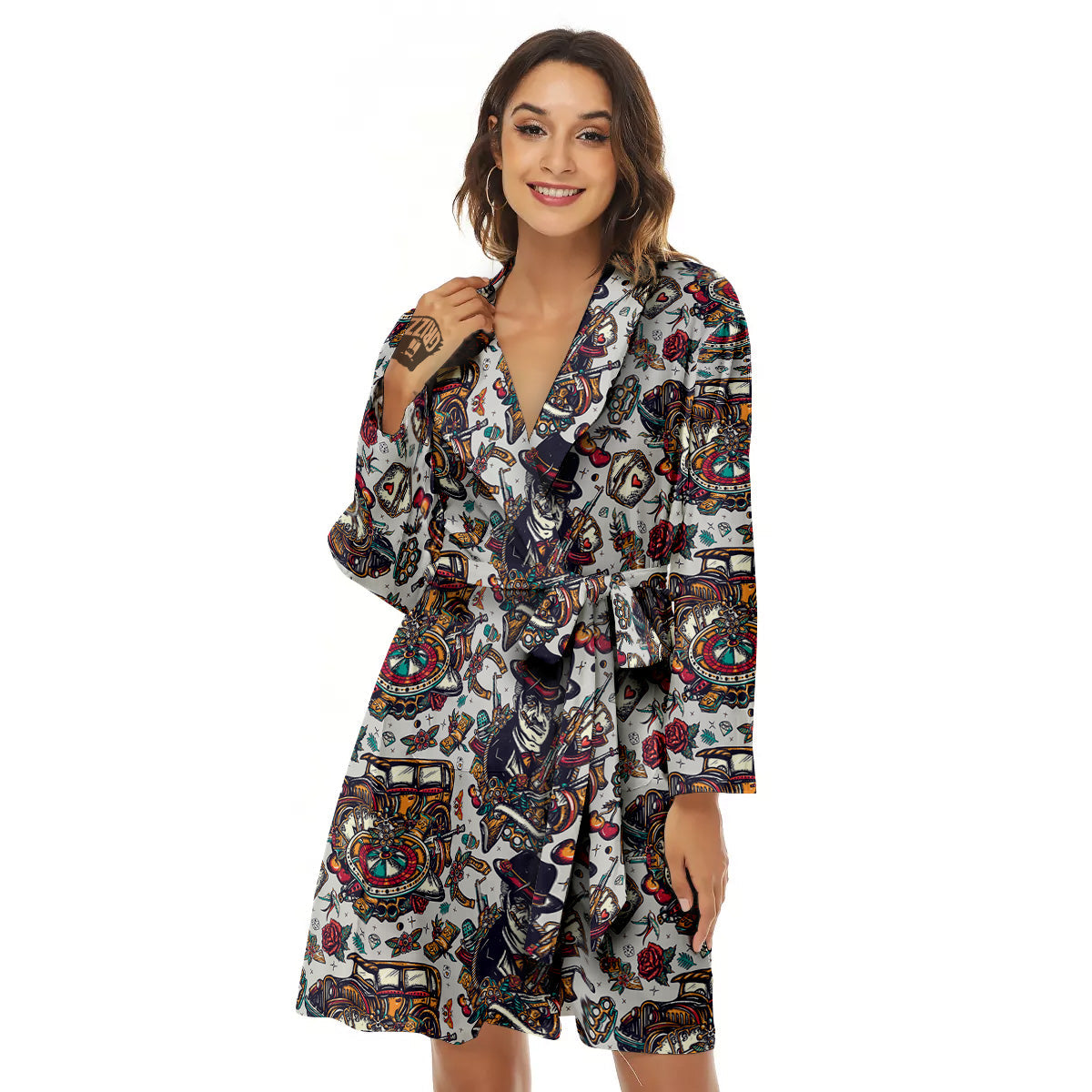 Gangsters And Criminal Tattoo Print Pattern Women's Robe-grizzshop