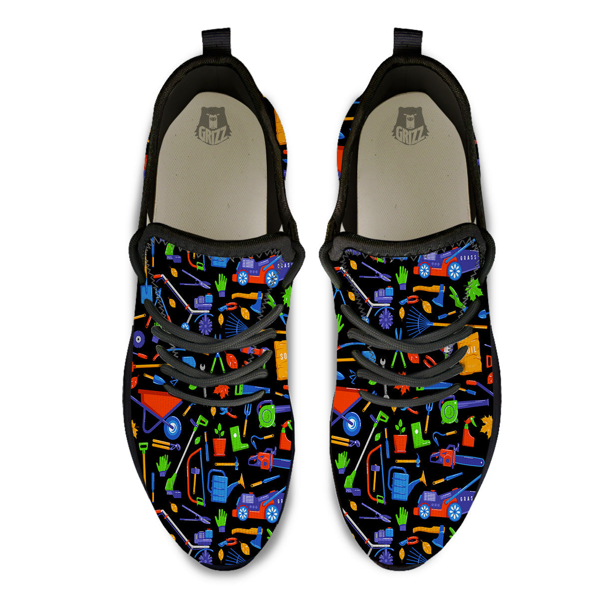 Garden Tools Print Pattern Black Athletic Shoes-grizzshop