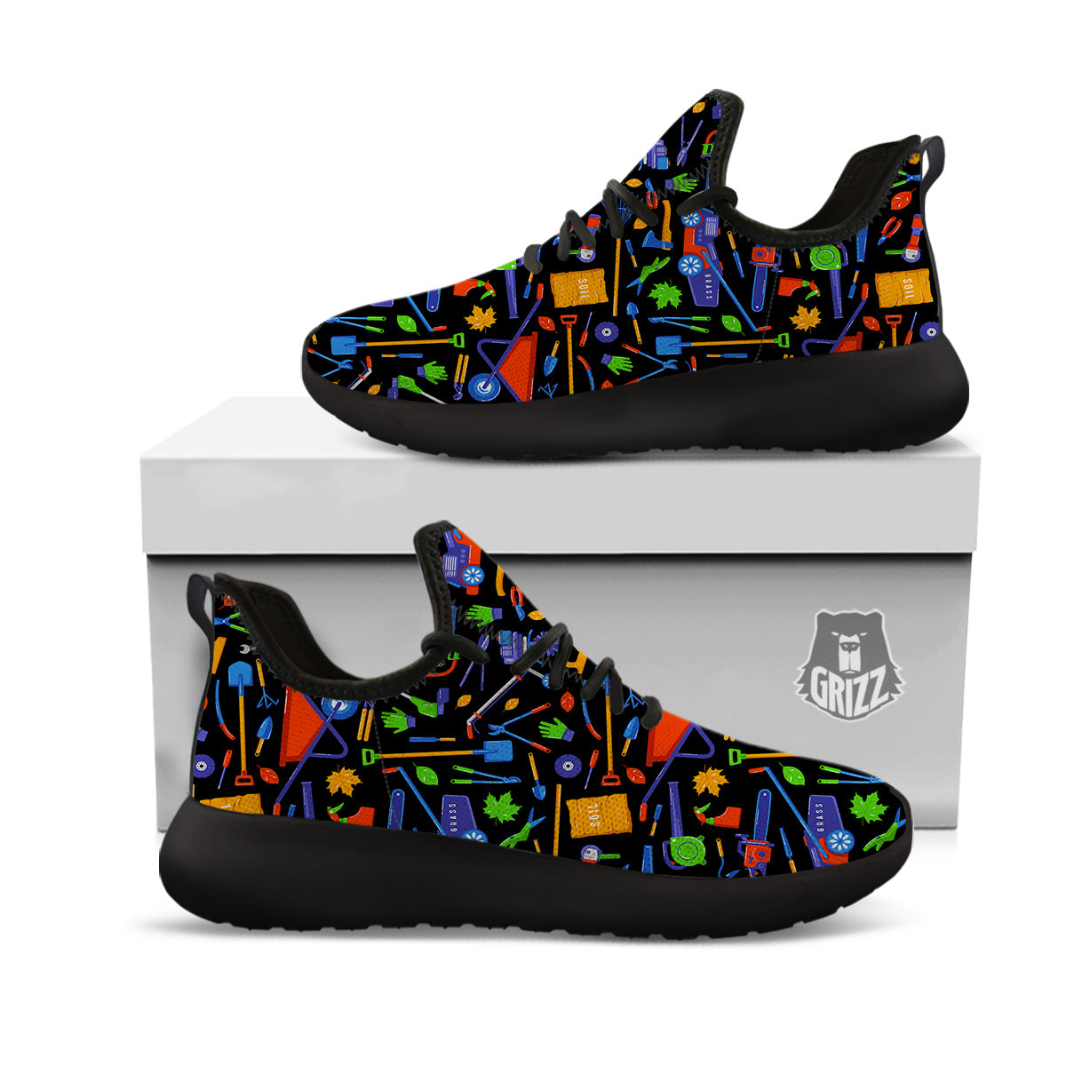 Garden Tools Print Pattern Black Athletic Shoes-grizzshop