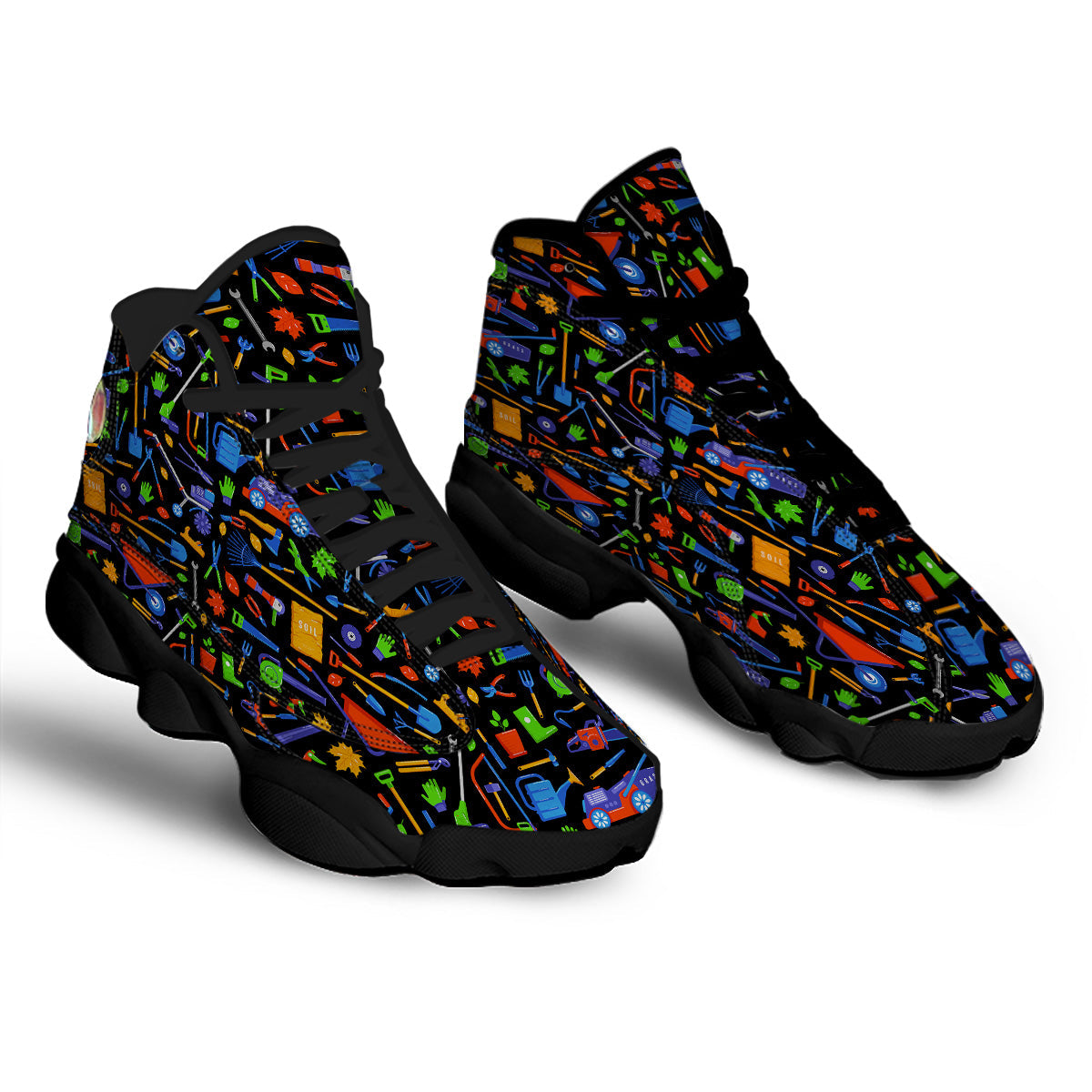 Garden Tools Print Pattern Black Basketball Shoes-grizzshop