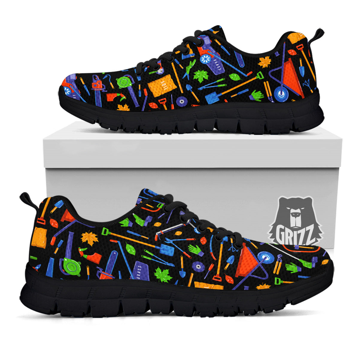 Garden Tools Print Pattern Black Sneaker-grizzshop