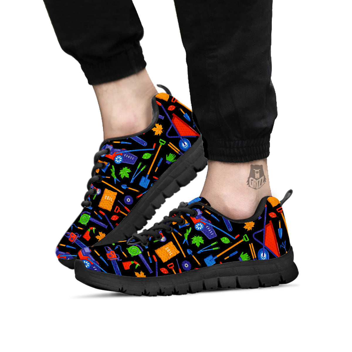 Garden Tools Print Pattern Black Sneaker-grizzshop