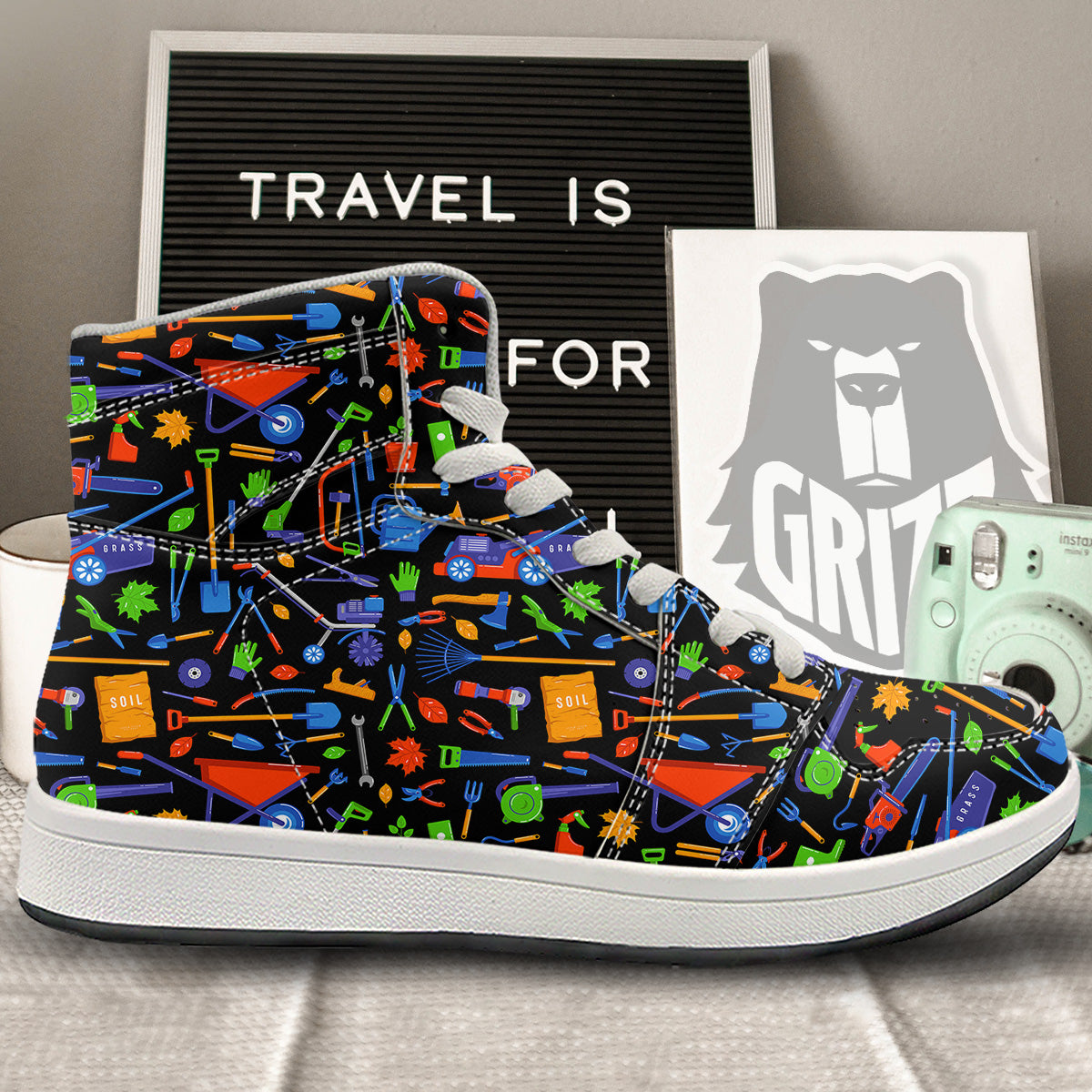 Garden Tools Print Pattern High Top Sneakers-grizzshop