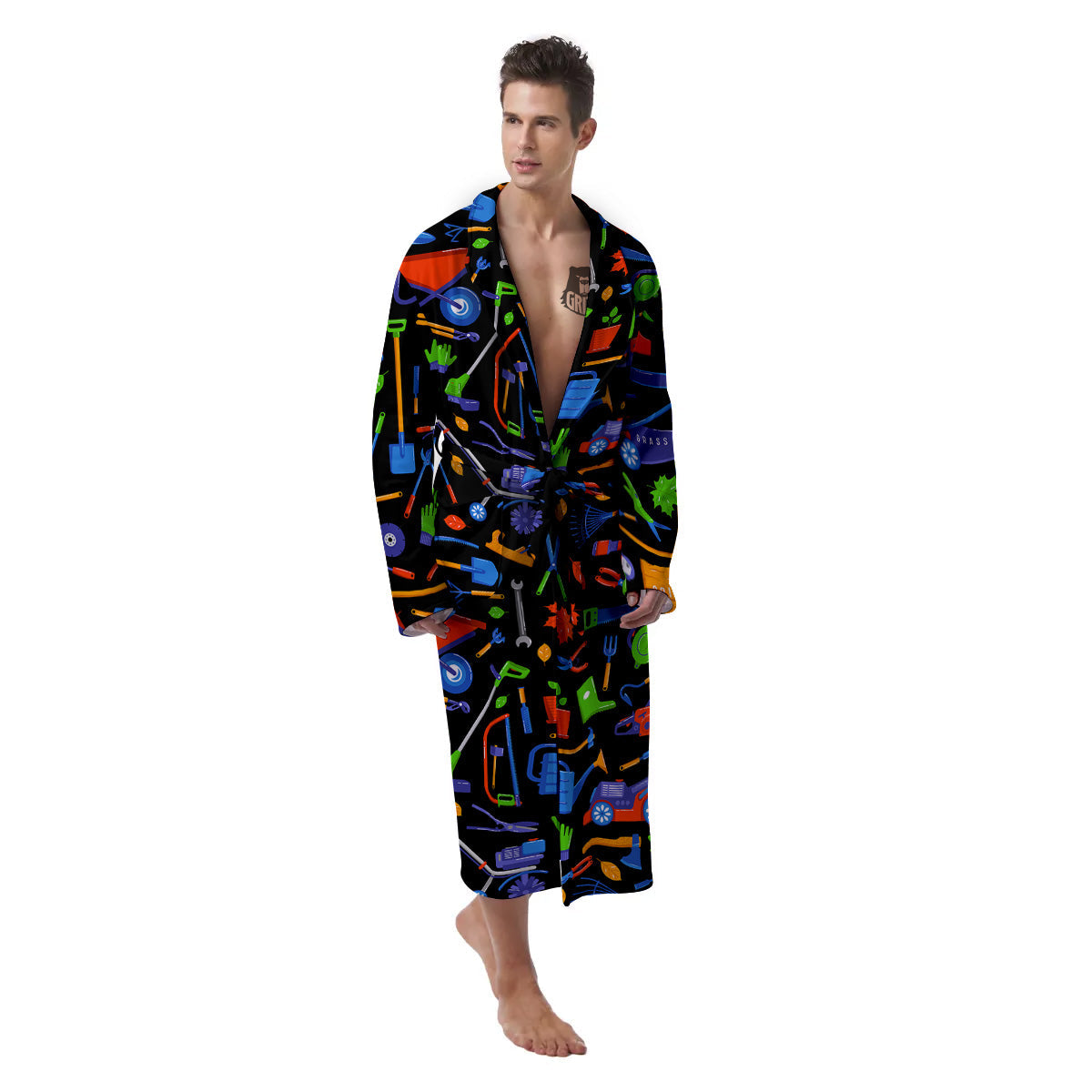 Garden Tools Print Pattern Men's Robe-grizzshop