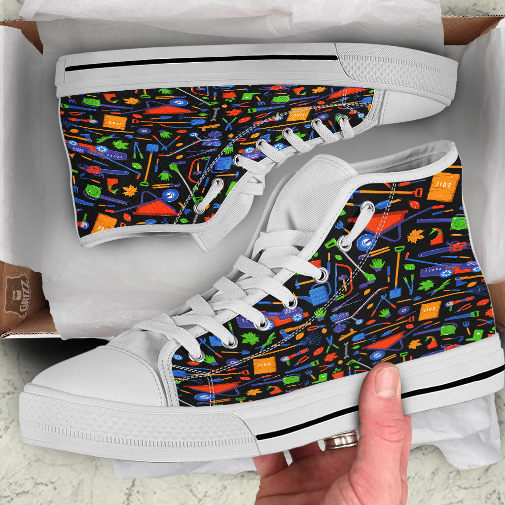 Garden Tools Print Pattern White High Top Shoes-grizzshop