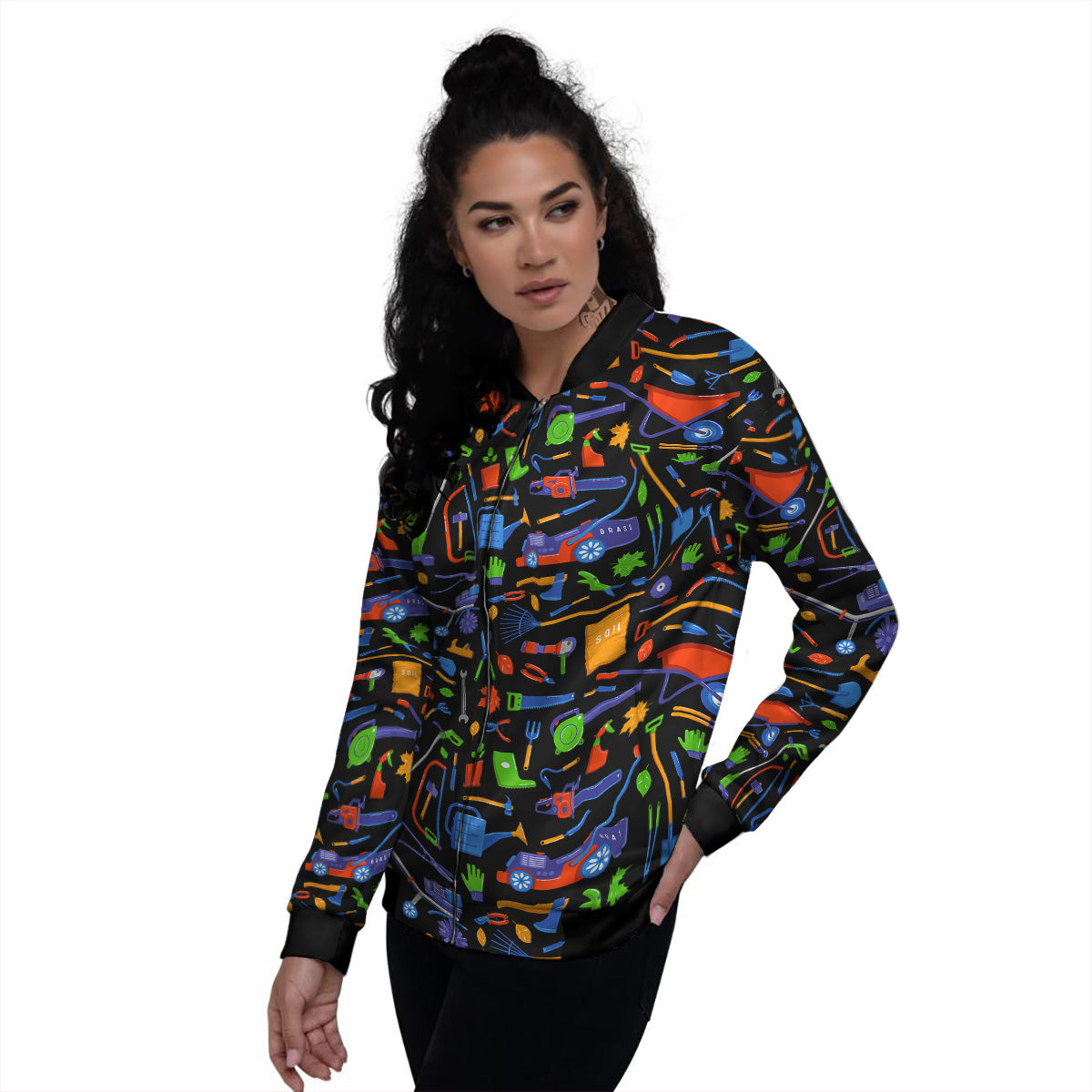 Garden Tools Print Pattern Women's Bomber Jacket-grizzshop