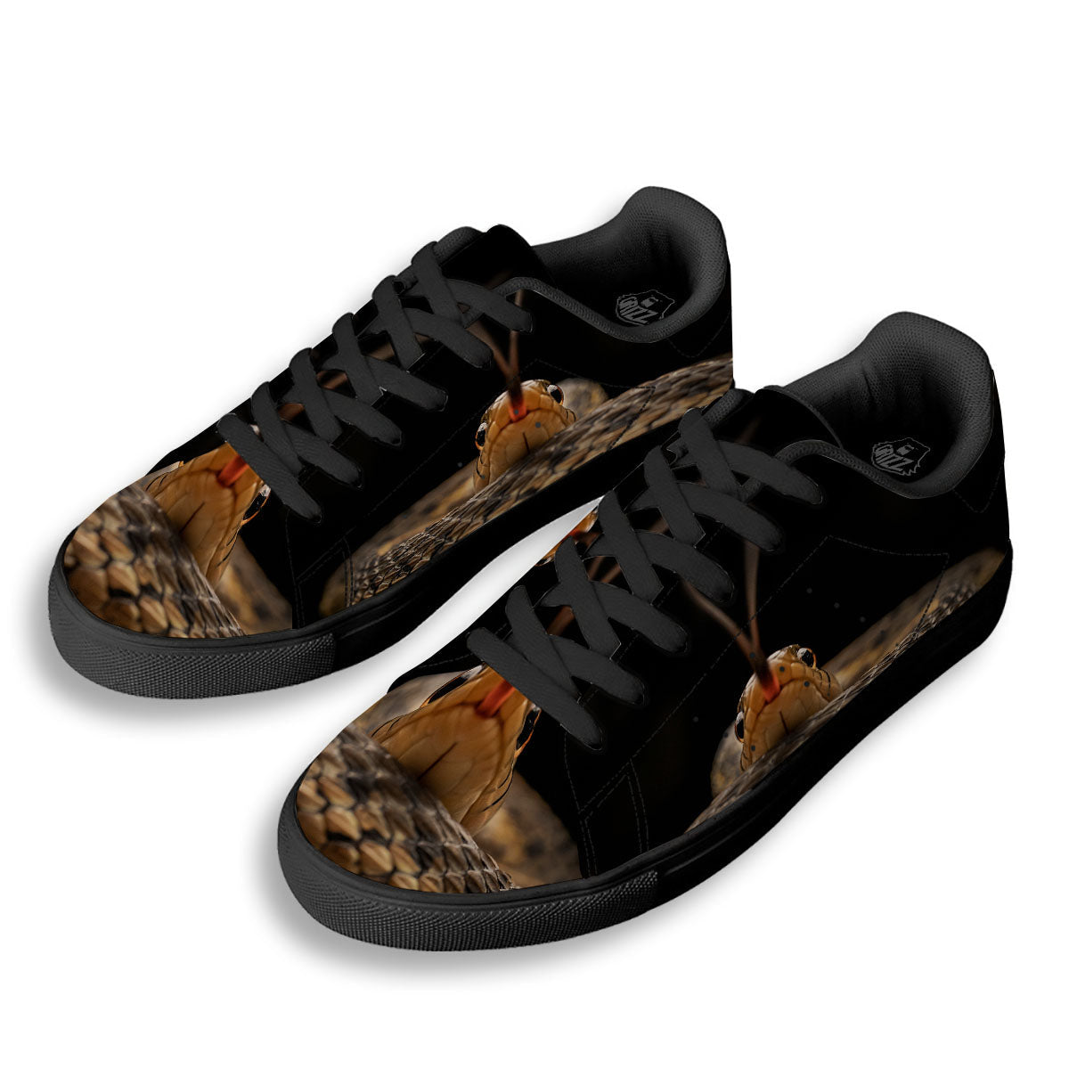 Garter Snake Print Black Low Top Sneakers-grizzshop