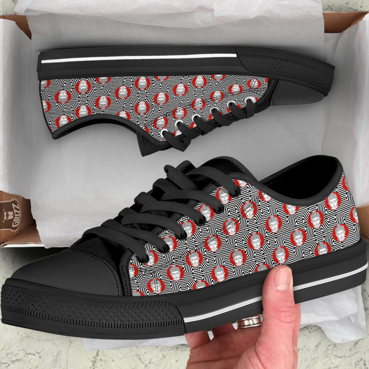 Gautama Buddha Print Pattern Black Low Top Shoes-grizzshop
