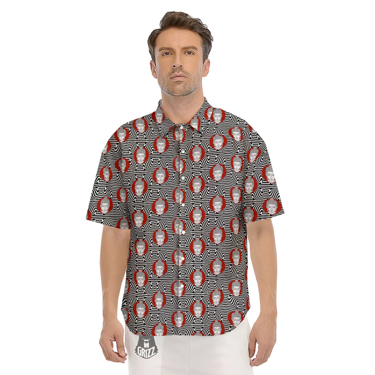 Gautama Buddha Print Pattern Men's Short Sleeve Shirts-grizzshop