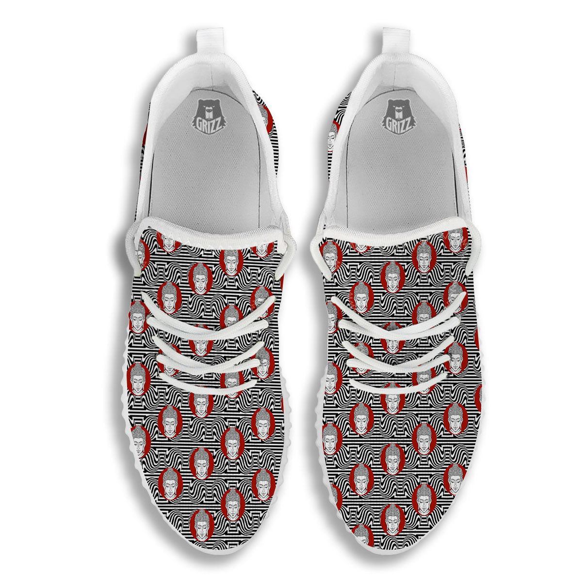 Gautama Buddha Print Pattern White Walking Shoes-grizzshop