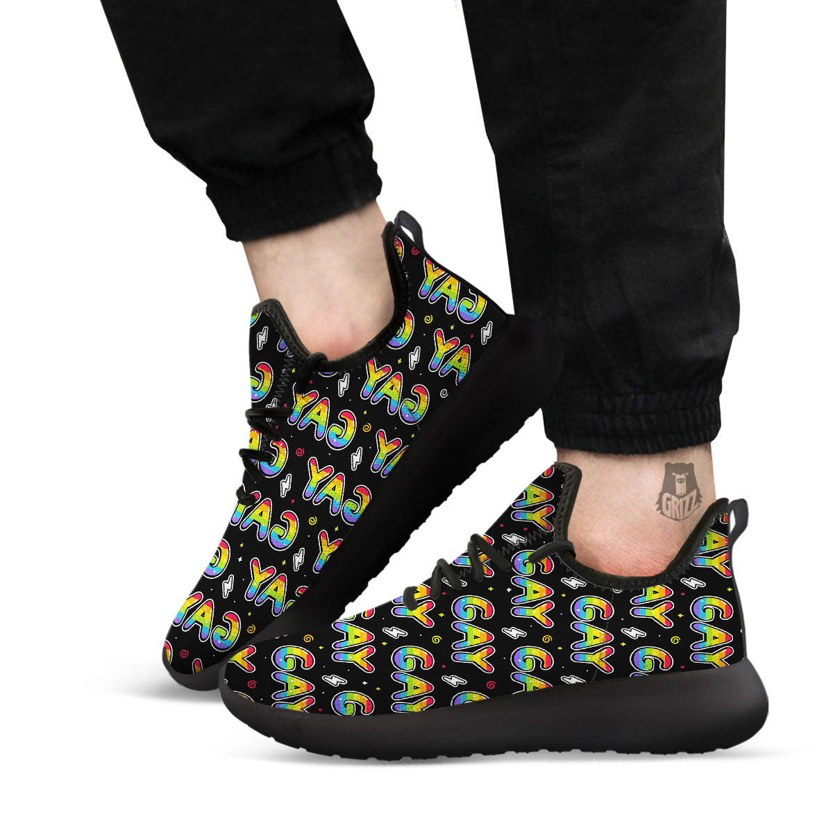 Gay Pride Rainbow Print Pattern Black Athletic Shoes-grizzshop