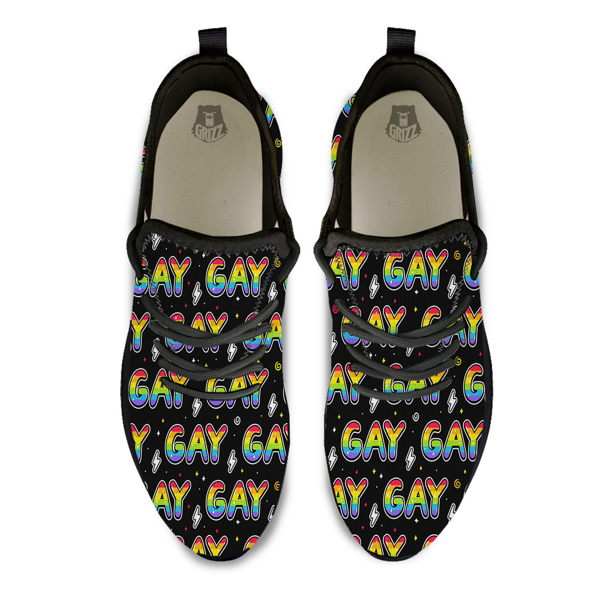 Gay Pride Rainbow Print Pattern Black Athletic Shoes-grizzshop