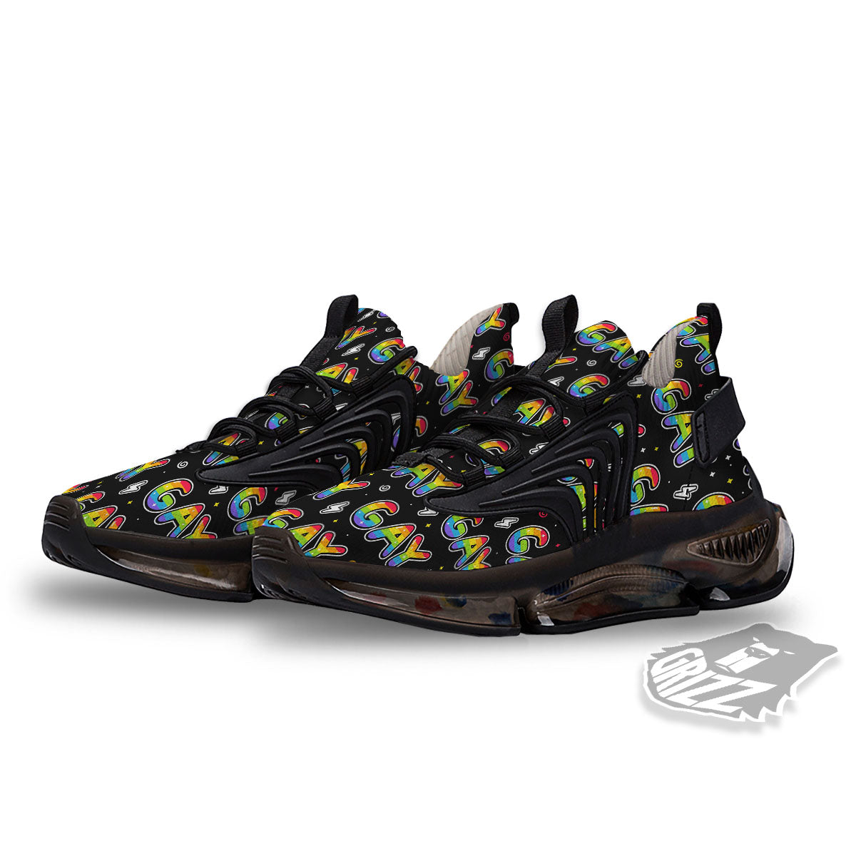 Gay Pride Rainbow Print Pattern Black Gym Shoes-grizzshop
